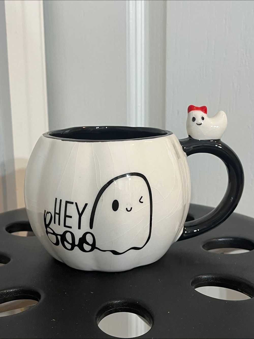 Hey Boo White Ceramic Halloween Mug with Black Handle and Accent NWT